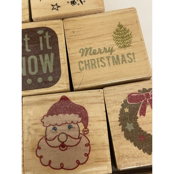 Christmas Rubber & Wood Stamp Set Of 16 Stamps Cards,Tags, Scrapbooking No Box - Picture 7 of 9